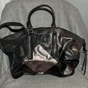 David Jones Paris Silver and Black Shoulder Bags with Glossy Leather Finish